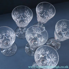 Load image into Gallery viewer, SET OF SIX Vintage Edinburgh Crystal HOCK Wine Glasses. STAR OF EDINBURGH Pattern: 6 1/4 inches
