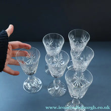 Load image into Gallery viewer, SET OF SIX Vintage Edinburgh Crystal HOCK Wine Glasses. STAR OF EDINBURGH Pattern: 6 1/4 inches

