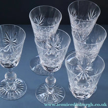 Load image into Gallery viewer, SET OF SIX Vintage Edinburgh Crystal HOCK Wine Glasses. STAR OF EDINBURGH Pattern: 6 1/4 inches
