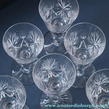 Load image into Gallery viewer, SET OF SIX Vintage Edinburgh Crystal HOCK Wine Glasses. STAR OF EDINBURGH Pattern: 6 1/4 inches
