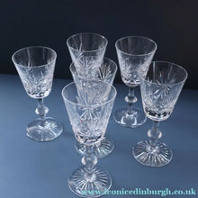 Load image into Gallery viewer, SET OF SIX Vintage Edinburgh Crystal HOCK Wine Glasses. STAR OF EDINBURGH Pattern: 6 1/4 inches
