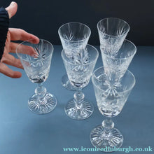Load image into Gallery viewer, SET OF SIX Vintage Edinburgh Crystal HOCK Wine Glasses. STAR OF EDINBURGH Pattern: 6 1/4 inches
