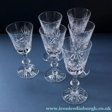 Load image into Gallery viewer, SET OF SIX Vintage Edinburgh Crystal HOCK Wine Glasses. STAR OF EDINBURGH Pattern: 6 1/4 inches
