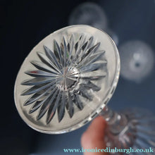 Load image into Gallery viewer, Set of Six: Vintage Edinburgh Crystal WHITE WINE Glasses. SYMPHONY PATTERN. 8 1/2 inches (CODE E)
