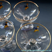 Load image into Gallery viewer, Set of SIX Vintage Matching 1970s BABYCHAM Coupe or Saucer Shape Glasses - with Brighter Yellow Bambi Motif
