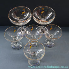 Load image into Gallery viewer, Set of SIX Vintage Matching 1970s BABYCHAM Coupe or Saucer Shape Glasses - with Brighter Yellow Bambi Motif
