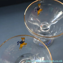 Load image into Gallery viewer, Set of SIX Vintage Matching 1970s BABYCHAM Coupe or Saucer Shape Glasses - with Brighter Yellow Bambi Motif
