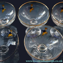 Load image into Gallery viewer, Set of SIX Vintage Matching 1970s BABYCHAM Coupe or Saucer Shape Glasses - with Brighter Yellow Bambi Motif
