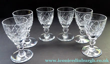 Load image into Gallery viewer, Set of Six Vintage WEBB CRYSTAL Tiny Liqueur Glasses. Matching Set of Six. Signed on the base - VINTAGE CRYSTAL GLASSES
