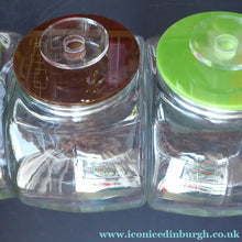 Load image into Gallery viewer, Three Large Clear Glass Storage or Sweetie Jars with Perspex Fitted Lids
