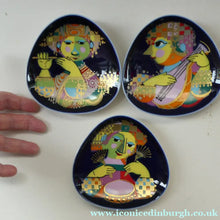 Load image into Gallery viewer, THREE Triangular Trinket Dishes by BJORN WIINBLAD for Rosenthal. Each with Musicians Decoration
