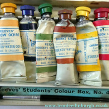 Load image into Gallery viewer, Set of THREE Vintage 1950s REEVES Art Material Tins. Each with Distinctive Greyhound Logo
