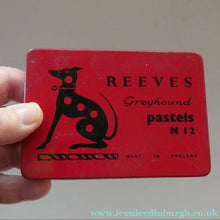 Load image into Gallery viewer, Set of THREE Vintage 1950s REEVES Art Material Tins. Each with Distinctive Greyhound Logo
