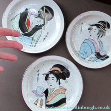Load image into Gallery viewer, Three Japanese Stoneware Stoneware Plates. Geisha Girls
