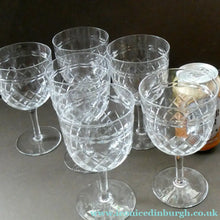 Load image into Gallery viewer, SEYMOUR Pattern. Vintage TUDOR Crystal Wine Glasses. SIX GLASSES. 5 7/8 inches in height
