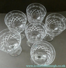 Load image into Gallery viewer, SEYMOUR Pattern. Vintage TUDOR Crystal Wine Glasses. SIX GLASSES. 5 7/8 inches in height
