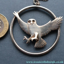 Load image into Gallery viewer, SHETLAND SILVER. Vintage LARGE Hallmarked Brooch by James Kerr of Lerwick. Shetland. Owl Design

