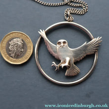 Load image into Gallery viewer, SHETLAND SILVER. Vintage LARGE Hallmarked Brooch by James Kerr of Lerwick. Shetland. Owl Design
