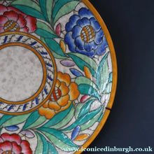 Load image into Gallery viewer, SIGNED Charlotte Rhead Tube Lined Charger for Crown Ducal. PERSIAN ROSE Platter. 12 1/2 inches
