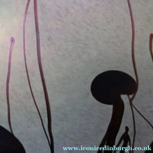 Load image into Gallery viewer, SIGNED John Ditchfield White Iridescent Glass Vase with Lily-pads &amp; Whiplash Trails. 7 Inches
