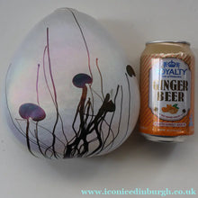 Load image into Gallery viewer, SIGNED John Ditchfield White Iridescent Glass Vase with Lily-pads &amp; Whiplash Trails. 7 Inches
