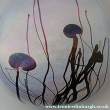 Load image into Gallery viewer, SIGNED John Ditchfield White Iridescent Glass Vase with Lily-pads &amp; Whiplash Trails. 7 Inches

