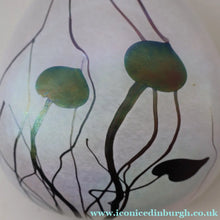 Load image into Gallery viewer, SIGNED John Ditchfield White Iridescent Glass Vase with Lily-pads &amp; Whiplash Trails. 7 Inches - British Glass
