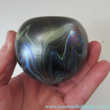 Load image into Gallery viewer, 1980s Iridescent Swirls Paperweight signed Peter Layton British Art Glass
