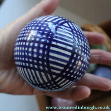 Load image into Gallery viewer, SINGLE Scottish Victorian Ceramic Carpet Bowl. Dark Blue Check Pattern
