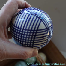 Load image into Gallery viewer, SINGLE Scottish Victorian Ceramic Carpet Bowl. Dark Blue Check Pattern 
