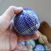 Load image into Gallery viewer, SINGLE Scottish Victorian Ceramic Carpet Bowl. Dark Blue Check Pattern
