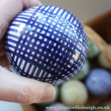Load image into Gallery viewer, SINGLE Scottish Victorian Ceramic Carpet Bowl. Dark Blue Check Pattern
