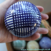 Load image into Gallery viewer, SINGLE Scottish Victorian Ceramic Carpet Bowl. Dark Blue Check Pattern
