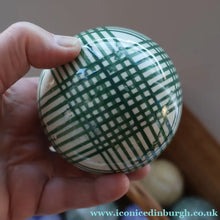 Load image into Gallery viewer, SINGLE Scottish Victorian Ceramic Carpet Bowl. Dark Green Check Pattern
