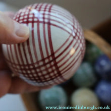 Load image into Gallery viewer, SINGLE Scottish Victorian Ceramic Carpet Bowl. Dark Red Check Pattern
