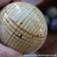 Load image into Gallery viewer, SINGLE Scottish Victorian Ceramic Carpet Bowl. Yellow Check Pattern 
