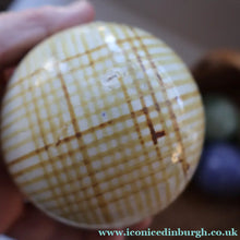 Load image into Gallery viewer, SINGLE Scottish Victorian Ceramic Carpet Bowl. Yellow Check Pattern 
