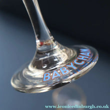 Load image into Gallery viewer, Set of SIX Vintage Matching 1970s BABYCHAM Coupe or Saucer Shape Glasses - with Brighter Yellow Bambi Motif
