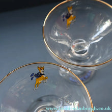 Load image into Gallery viewer, Set of SIX Vintage Matching 1970s BABYCHAM Coupe or Saucer Shape Glasses - with Brighter Yellow Bambi Motif
