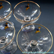 Load image into Gallery viewer, Set of SIX Vintage Matching 1970s BABYCHAM Coupe or Saucer Shape Glasses - with Brighter Yellow Bambi Motif
