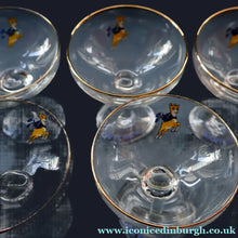 Load image into Gallery viewer, Set of SIX Vintage Matching 1970s BABYCHAM Coupe or Saucer Shape Glasses - with Brighter Yellow Bambi Motif

