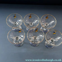 Load image into Gallery viewer, Set of SIX Vintage Matching 1970s BABYCHAM Coupe or Saucer Shape Glasses - with Brighter Yellow Bambi Motif
