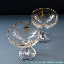 Load image into Gallery viewer, Set of SIX Vintage Matching 1970s BABYCHAM Coupe or Saucer Shape Glasses - with Brighter Yellow Bambi Motif
