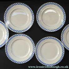Load image into Gallery viewer, Six GERMAN ART DECO Waechtersbach Side Plates: with Simple Blue and White Checked Rim 

