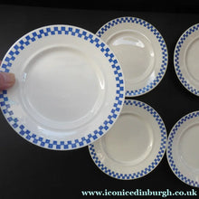 Load image into Gallery viewer, Six GERMAN ART DECO Waechtersbach Side Plates: with Simple Blue and White Checked Rim 
