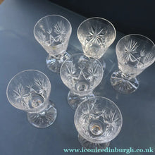 Load image into Gallery viewer, SIX Vintage 1960s Edinburgh Port or Sherry Glasses. STAR OF EDINBURGH Pattern. 5 inches
