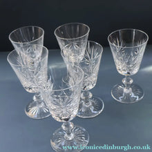 Load image into Gallery viewer, SIX Vintage 1960s Edinburgh Port or Sherry Glasses. STAR OF EDINBURGH Pattern. 5 inches
