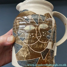 Load image into Gallery viewer, 1986 Scottish STUDIO POTTERY Jug by Irma Demianczuk. Decorated with Cats and Mouse Motifs

