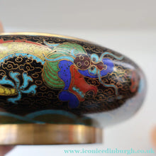 Load image into Gallery viewer, SMALLER Antique Chinese Cloisonne Shallow Bowl with Five-Toed Dragon and Flaming Pearl. 5 1/2 inches
