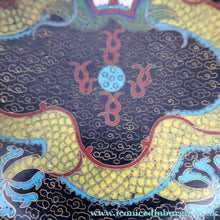 Load image into Gallery viewer, SMALLER Antique Chinese Cloisonne Shallow Bowl with Five-Toed Dragon and Flaming Pearl. 5 1/2 inches
